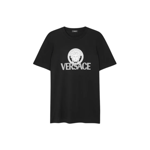 Versace T-Shirts Medusa Print Short-Sleeved Shirt In Cotton Black