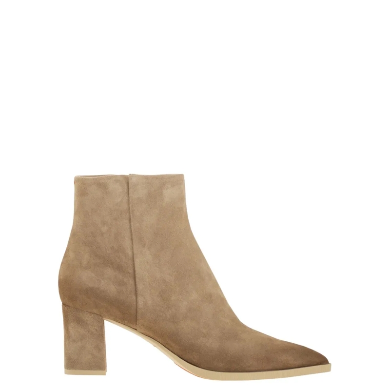 Santoni Bottes Mid-Heel Suede Ankle Boots Neutrals