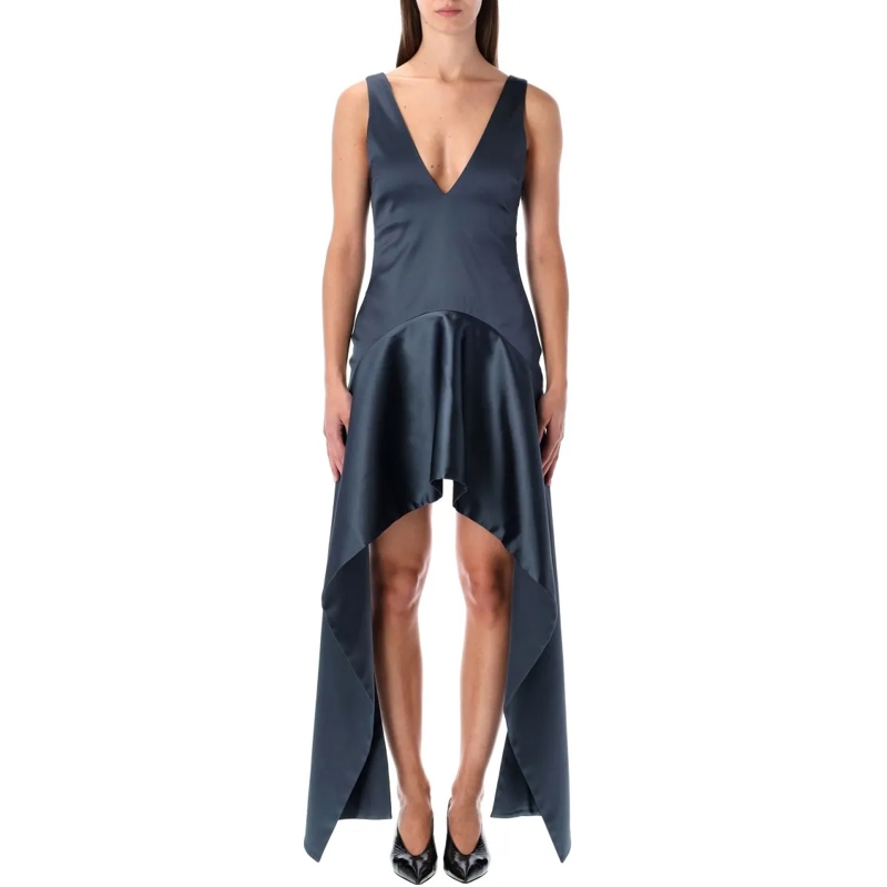 J.W.Anderson Minikleid Steel Blue V-Neck Draped Mini Dress Blue