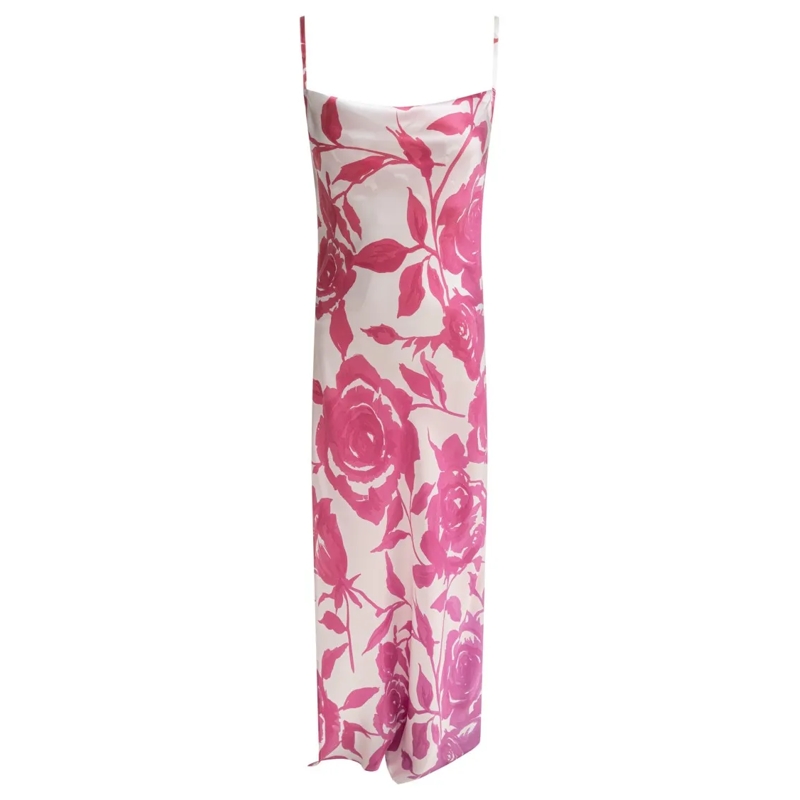 Sleep No More Midikleid Floral Pattern Silk Slip Dress Pink