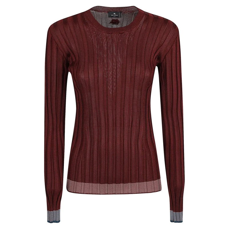 Etro Pull Ribbed Knit Sweater With Semi-Sheer Texture Burgundy