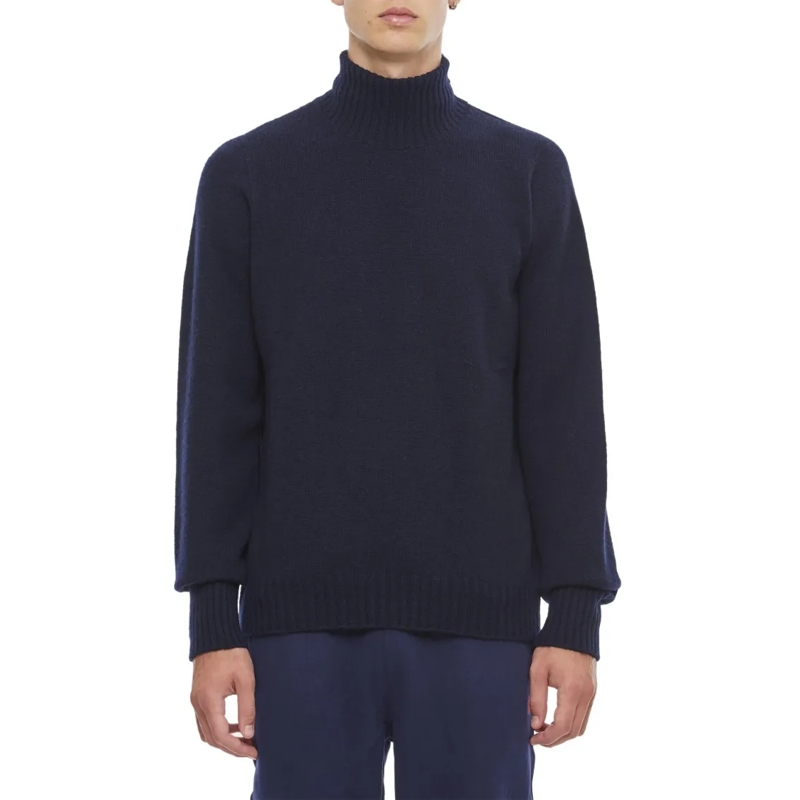 Drumohr Pull High Neck Wool Sweater Blue