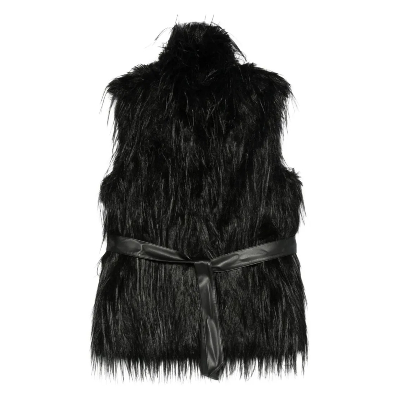 Pinko  Plush Black Faux Fur Coat Black