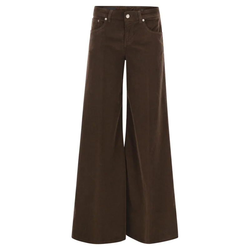 Dondup Jeans Marlen - Wide-Leg Velvet Trousers Brown