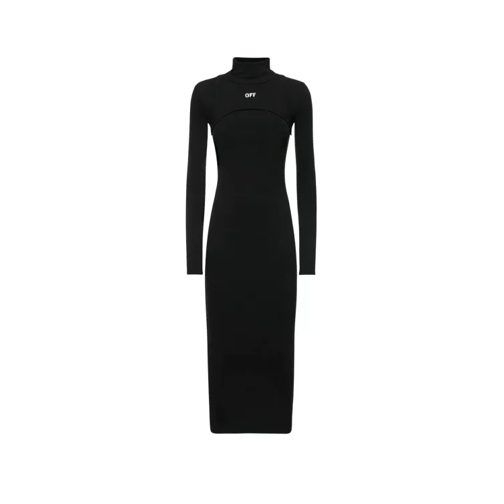 Off-White Ribbed Cotton Dress With Frontal Logo Black Robes