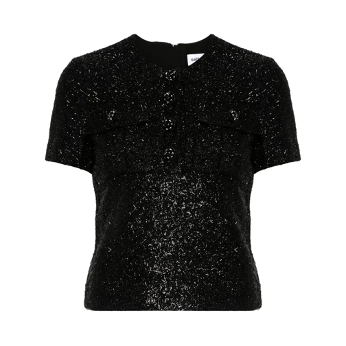 Self Portrait Black Bouclé Top Black Blouses