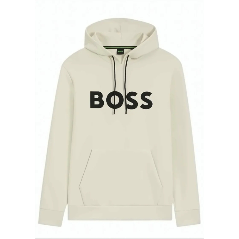 Boss  Cotton Blend Hoodie With Contoured Logo White