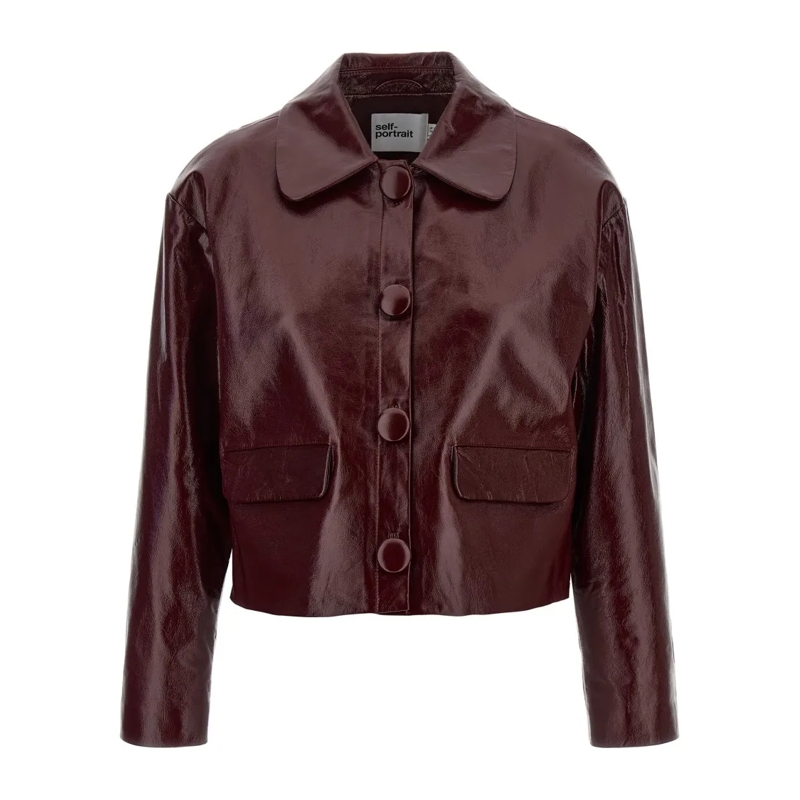 Self Portrait Veste en cuir Craqué Leather Jacket Brown