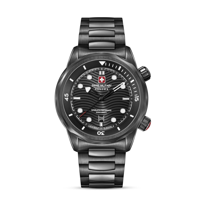 Swiss Military Hanowa Quarzuhr Quarzuhr Breakwater- 3 Zeiger Uhr- Wasserbestän schwarz