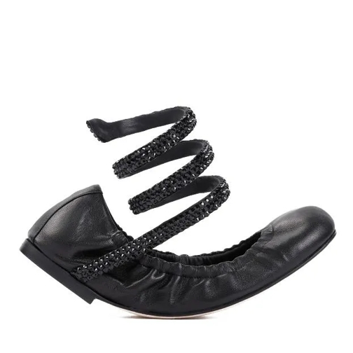 René Caovilla Black Lamb Leather Ballerinas Black Ballerine