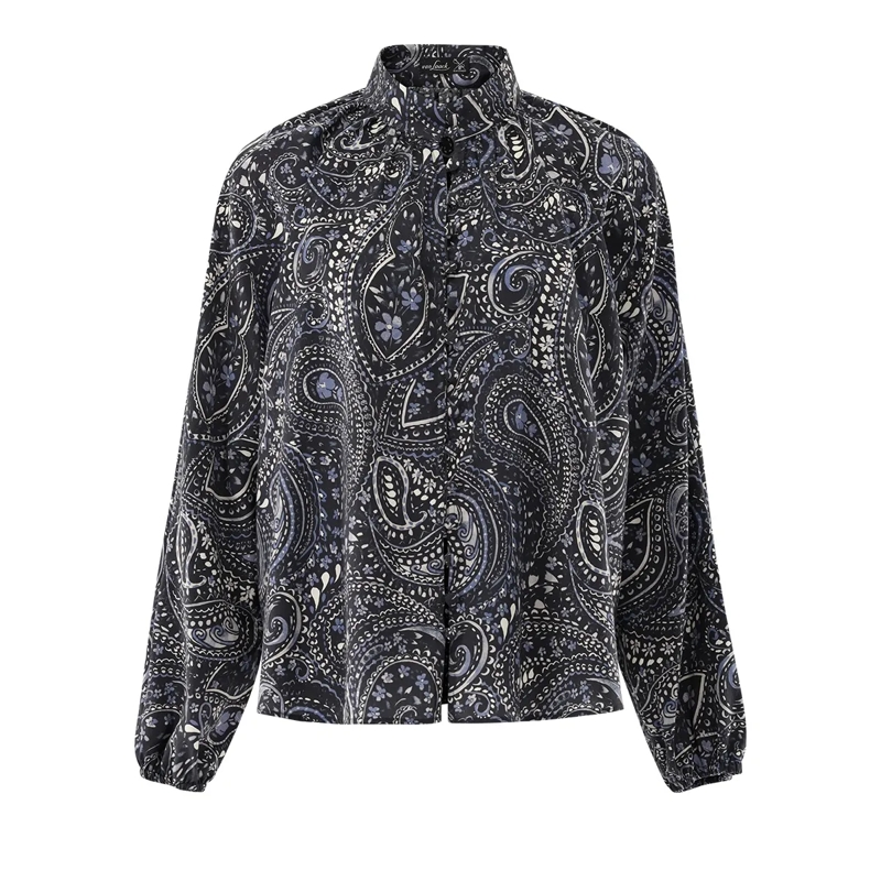 VAN LAACK Bluse Bluse Modern Fit Druck dunkel-blau