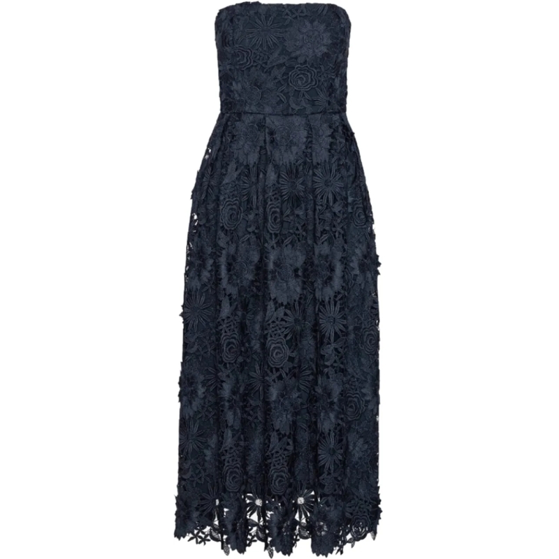 Rotate Midikleid 3D Lace Midi Dress Blu blau