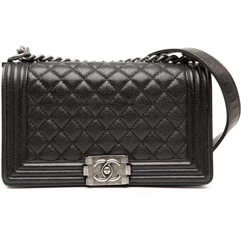 Chanel Sac à bandoulière Old Medium Quilted Caviar Boy Flap schwarz