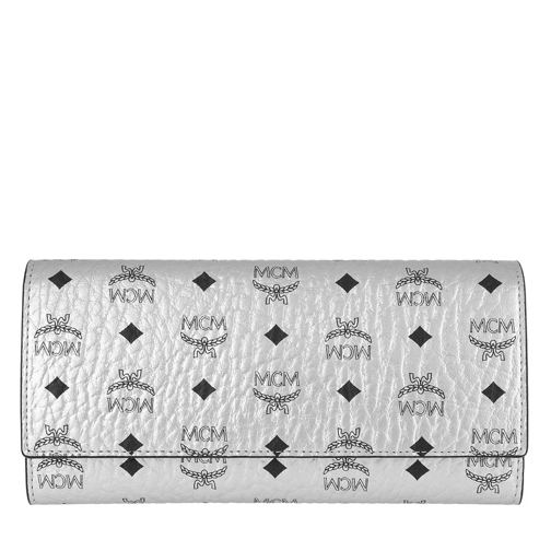 MCM Visetos Original Flap Wallet Large Berlin Silver Portemonnaie mit Überschlag