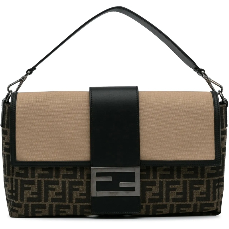 Fendi Schultertasche Large Zucca Canvas Convertible Belt Baguette braun