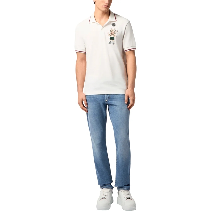 Philipp Plein Top Polo T-Shirt New York Tennis Patch weiss(Image 4)