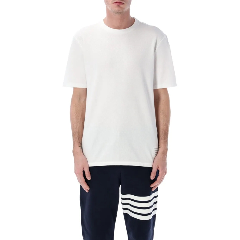 Thom Browne T-shirt Relaxed Fit Cotton T-Shirt With Back Stripe Detail White