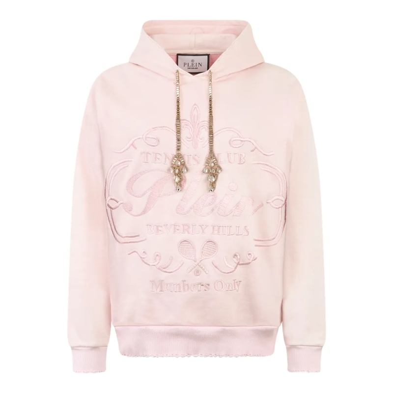 Philipp Plein Top Washed Hoodie Tennis Club Crystals rose