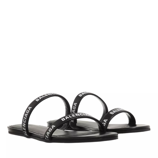 Balenciaga Flat Sandals Black White Slip-in skor