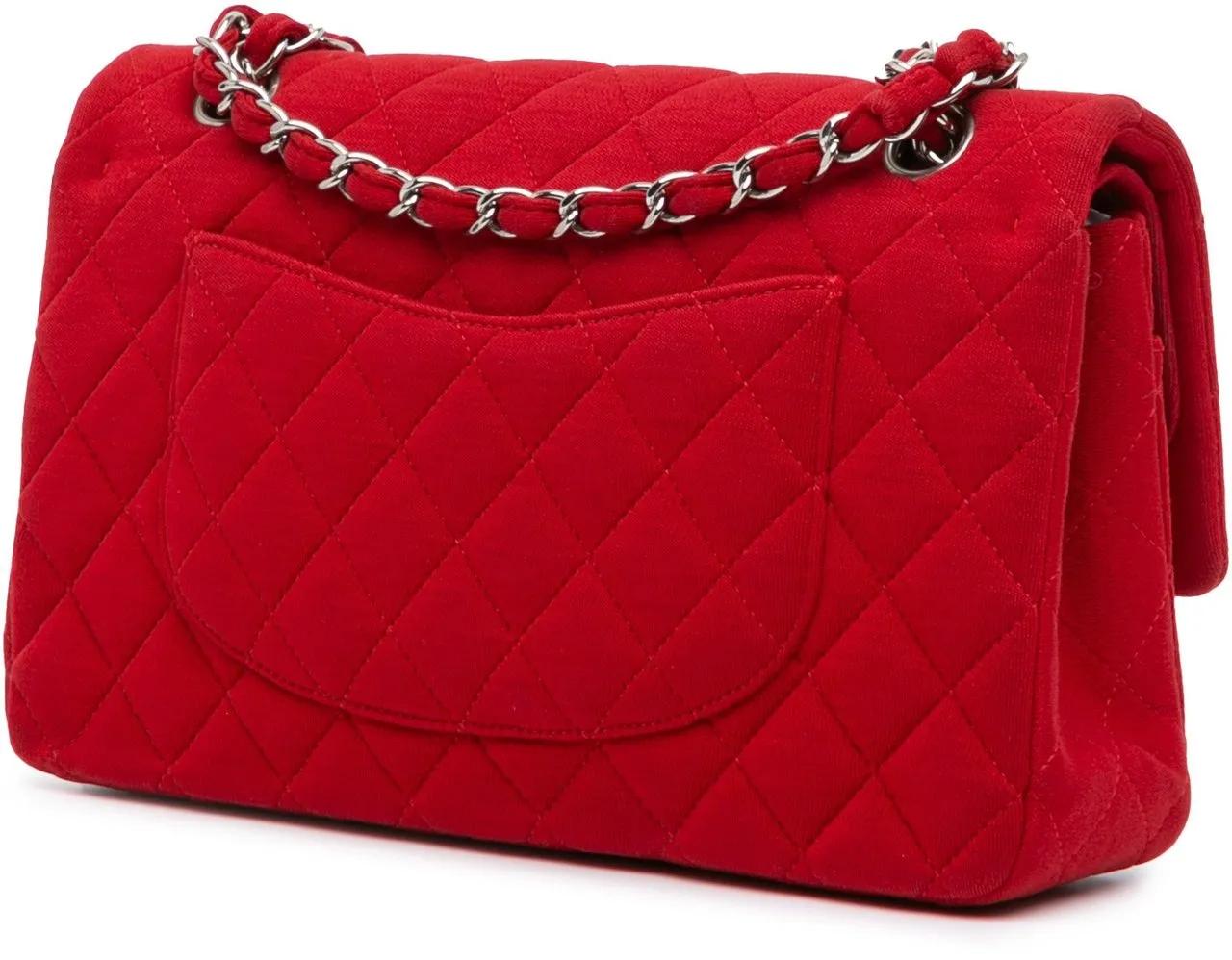 Chanel Shoppers Medium Classic Jersey Double Flap in rood