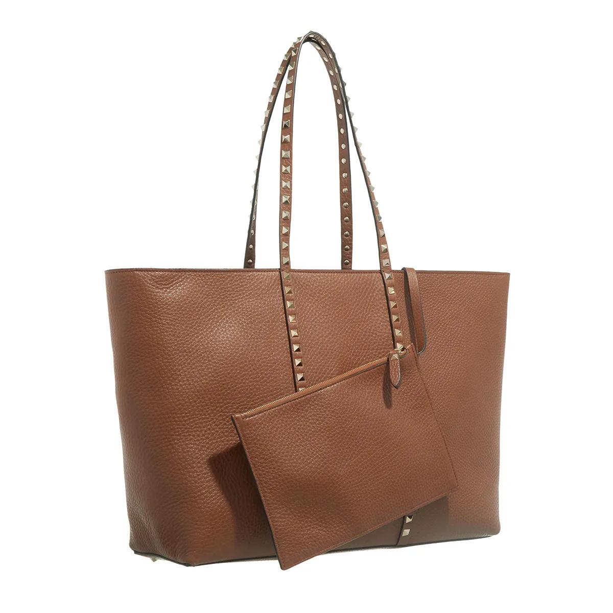 Valentino Garavani Leren tas met studs en handvatten Brown Dames