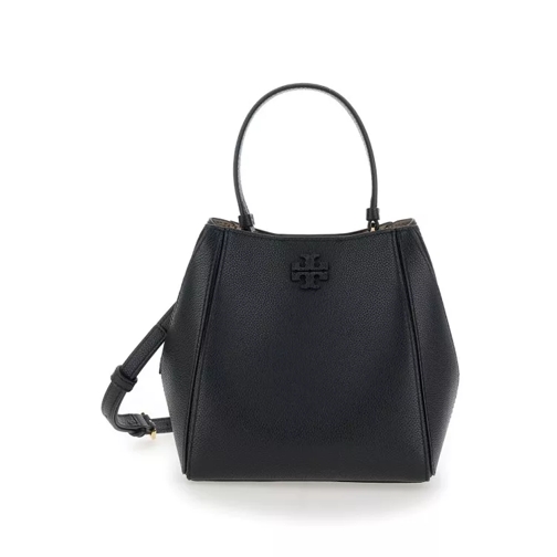 Tory Burch Mcgraw Small' Black Bucket Bag With Double T In Ha Black Bucket Bag