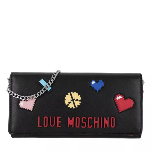 Love Moschino Soft Crossbody Wallet Patches Nero Portefeuille sur chaîne