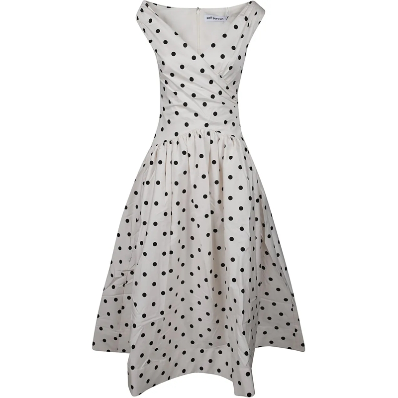 Self Portrait Midikleid Polka Dot Cotton Midi Dress Nude & Neutrals beige