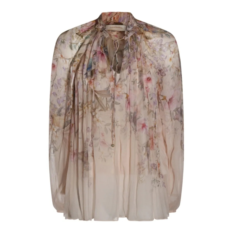 Zimmermann Top met lange mouwen Sheer Floral Blouse With Billowy Sleeves Pink