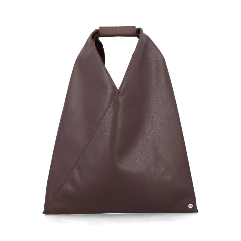 MM6 Maison Margiela Tote Triangular-Shaped Brown Faux Leather Handbag With  Brown