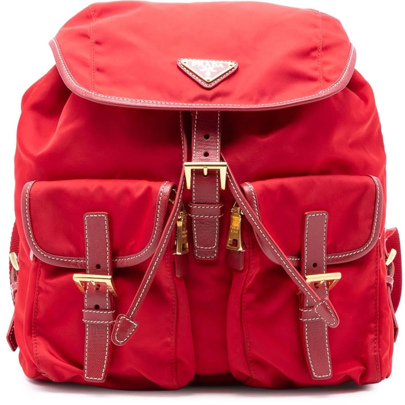 Prada Rucksack Saffiano Trimmed Tessuto Backpack rot