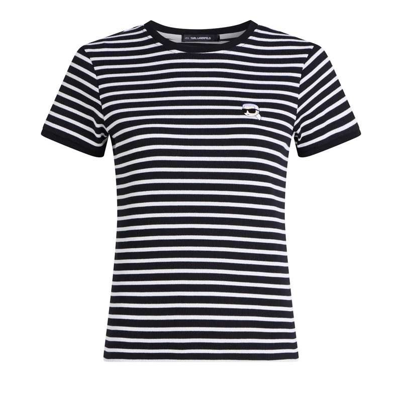 Karl Lagerfeld T-Shirt Ikon Geripptes T-Shirt mit Streifen schwarz