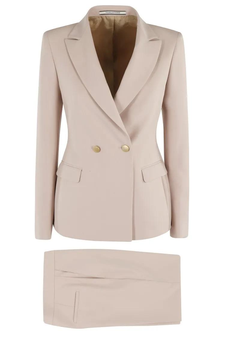 Thumbnail - Tagliatore - Double-Breasted Tailored Blazer With Straight-Leg - Größe 42 - beige
