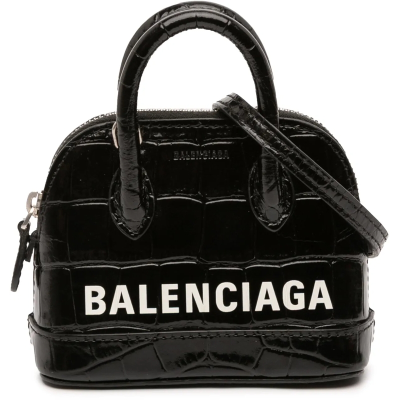 Balenciaga Schultertasche Mini Crocodile Embossed Calfskin Ville Satchel schwarz