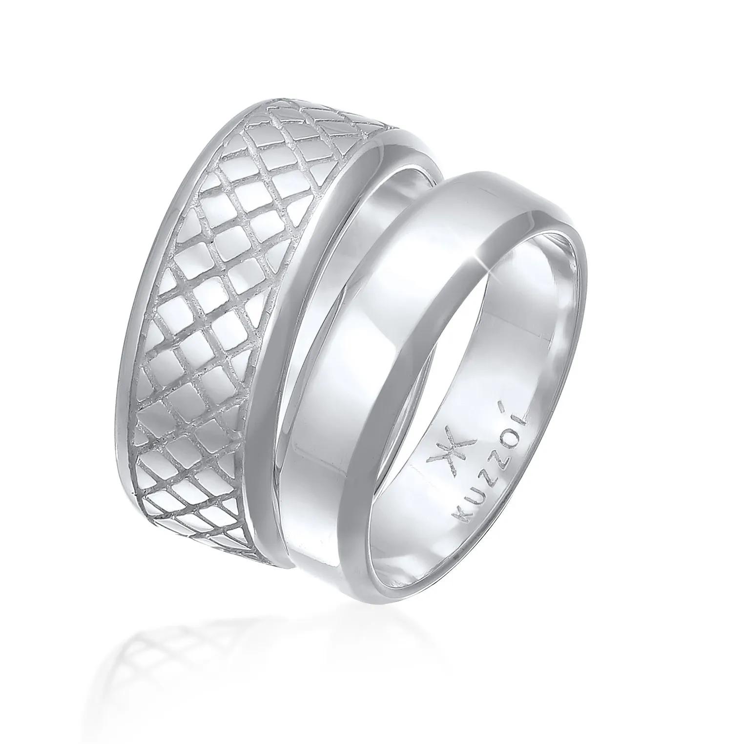 Kuzzoi Ringe - Ring Herren Bandring Basic 2er Set 925 Silber - Gr. 66 MM - in Silber - für Damen