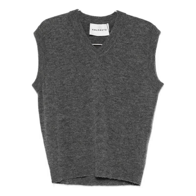 Amaranto Trui Sleeveless V-Neck Sweater In Heathered Gray Grey