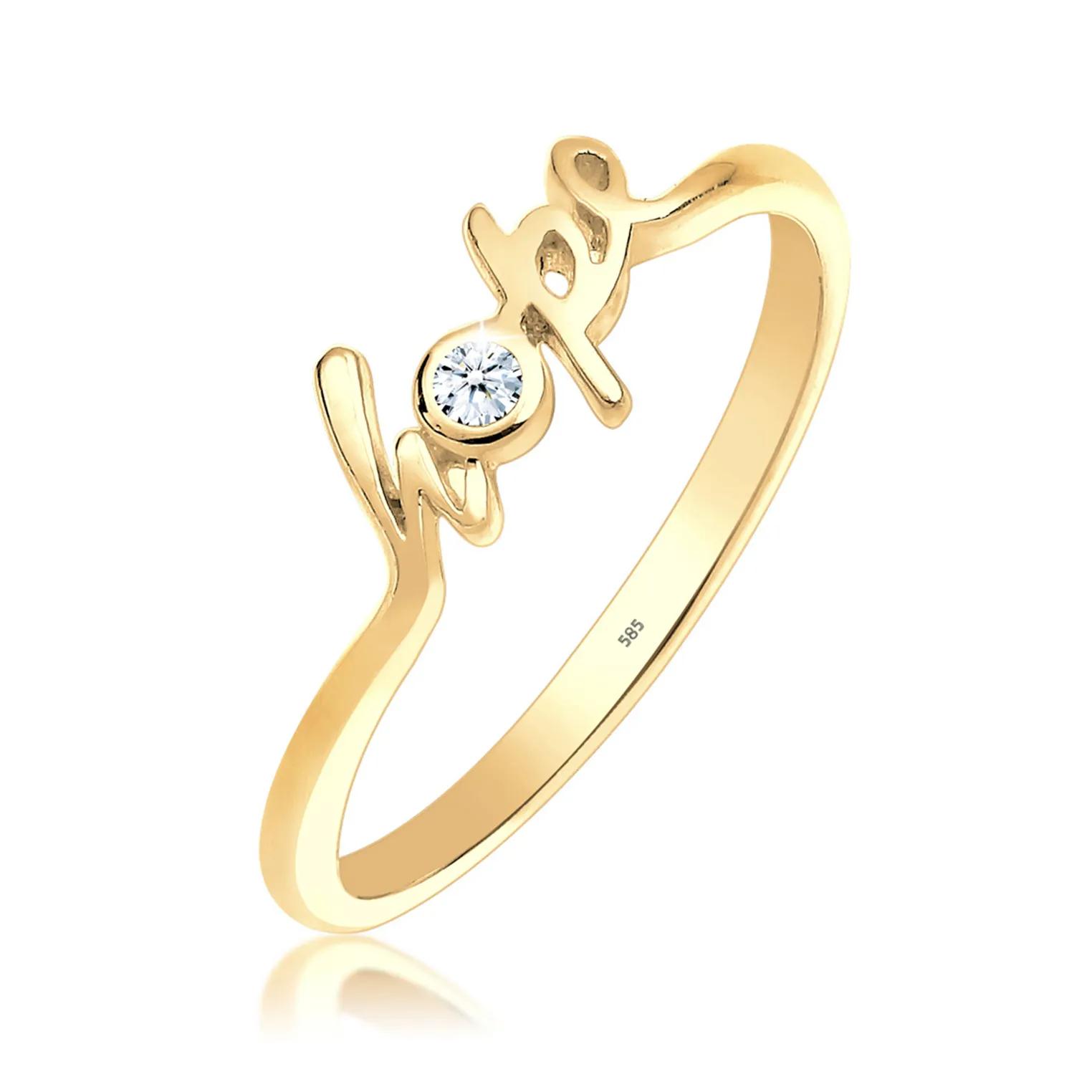 Elli Ringe - Ring Hope-Schriftzug Diamant 0.03 ct. 585 Gelbgold - Gr. 56 MM - in Weiß - für Damen