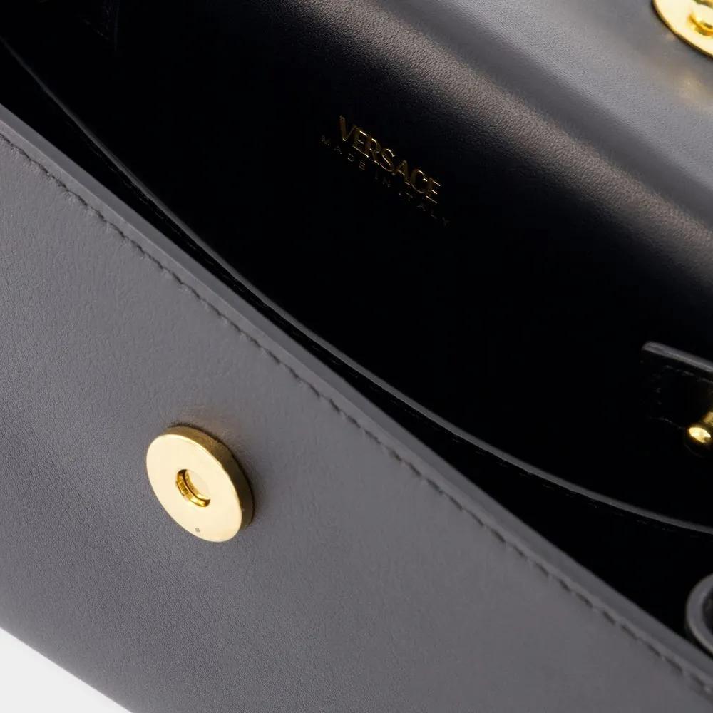 Versace Shoppers Small Top Handle Bag Leather Black in zwart