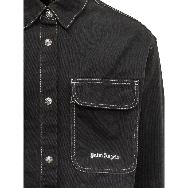 Palm Angels Legeres Oberteil Camicia in Denim con Tasche e Bottoni dunkelgrau(Image 4)