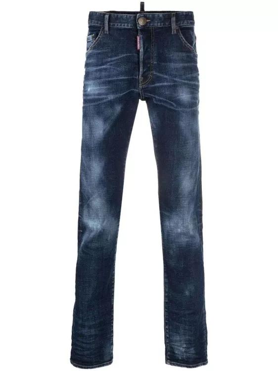 Dsquared2 - Logo-Patch Straight-Leg Blue Denim Jeans - Größe 46 - black