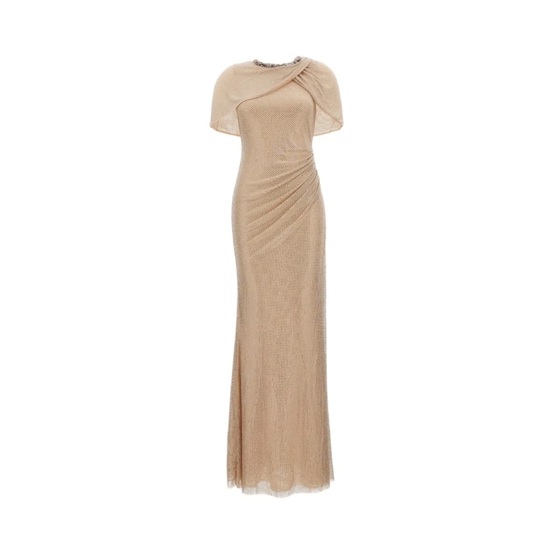 Self Portrait  Champagne Rhinestone Maxi Dress Neutrals