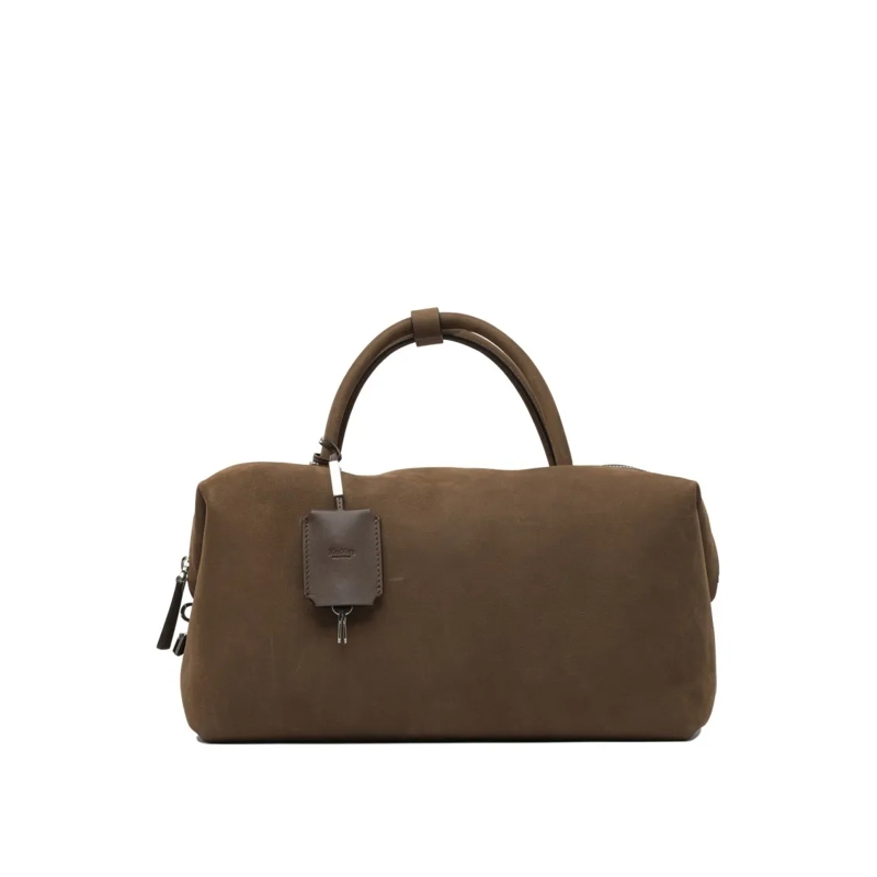 Max Mara Sac à bandoulière Structured Calfskin Nubuck Leather Satchel Handbag Brown