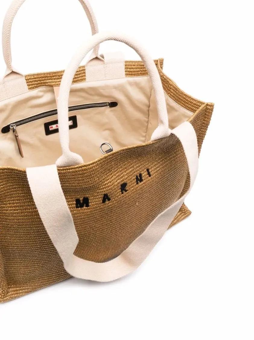 Thumbnail - Marni Shopper & Totes - Logo-Lettering Raffia Tote Bag - Gr. unisize - in Braun - für Damen