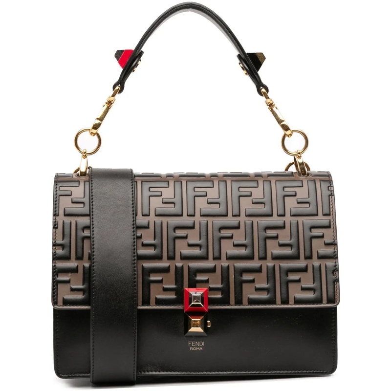 Fendi Sac à bandoulière Medium FF 1974 Embossed Leather Kan I Satchel braun