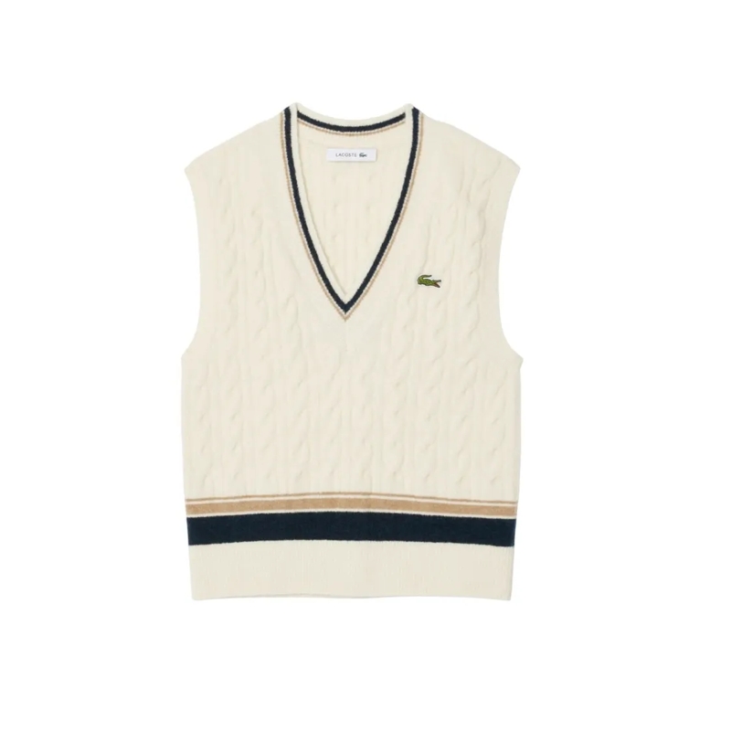 Lacoste Pull Cream Cable-Knit Sweater With Classic Fit Neutrals