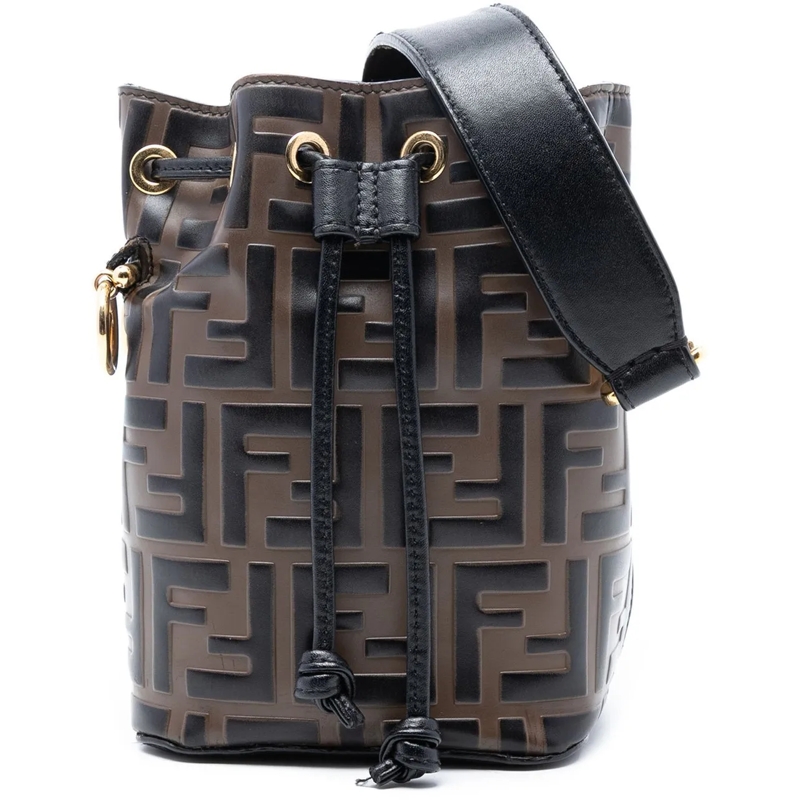 Fendi Schultertasche Mini Zucca Embossed Leather Mon Tresor Bucket Bag braun