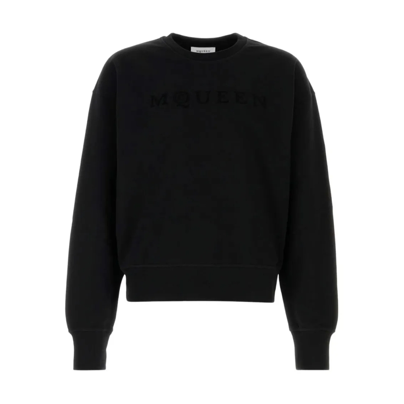 Alexander McQueen  Flocked Logo Crew Neck Sweatshirt With Ribbed Trim Black