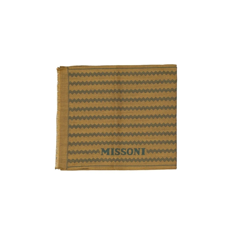 Missoni Lichtgewicht Sjaal Textured Wool Scarf With Zigzag Pattern Gold
