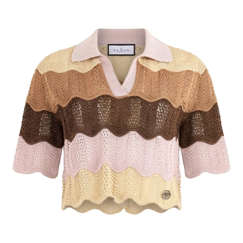 Philipp Plein Top Knitted Polo T-Shirt Color Wave rose
