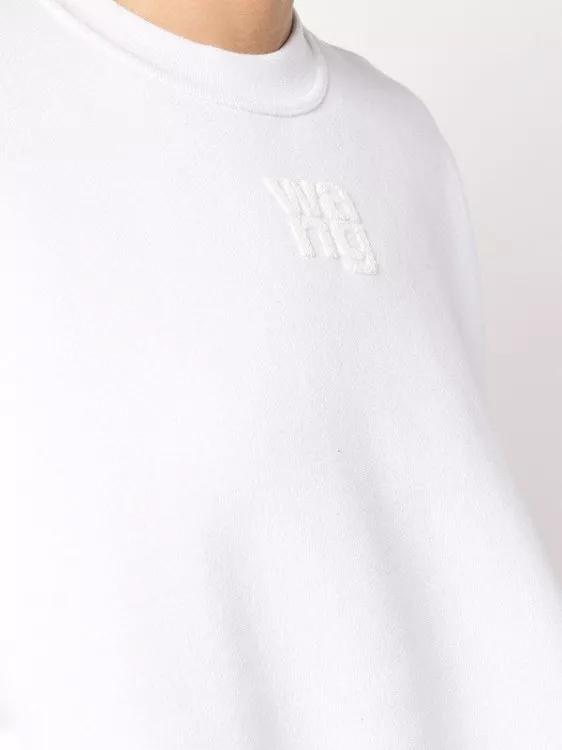 Alexander Wang Logo Print Crew Neck Cotton Sweatshirt White Hemden